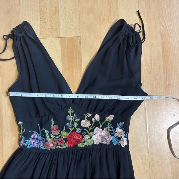DKNY Black Silk Babydoll Floral Embroidered Mini Dress size 6 Whimsigoth Event - Picture 10 of 14